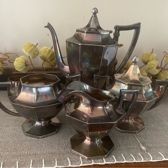 VTG Art Deco Wilcox Teaset S.P. Co #1967 Silver Plate Sugar bowl Creamer Teapot - Picture 1 of 6
